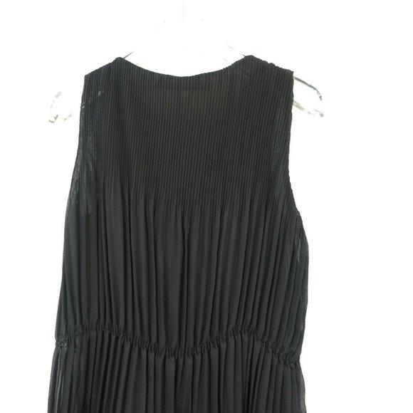 ZARA Basic‎ Black Ribbed Midi Dress LARGE Round Neck Sleeveless Front Button - Picture 10 of 11